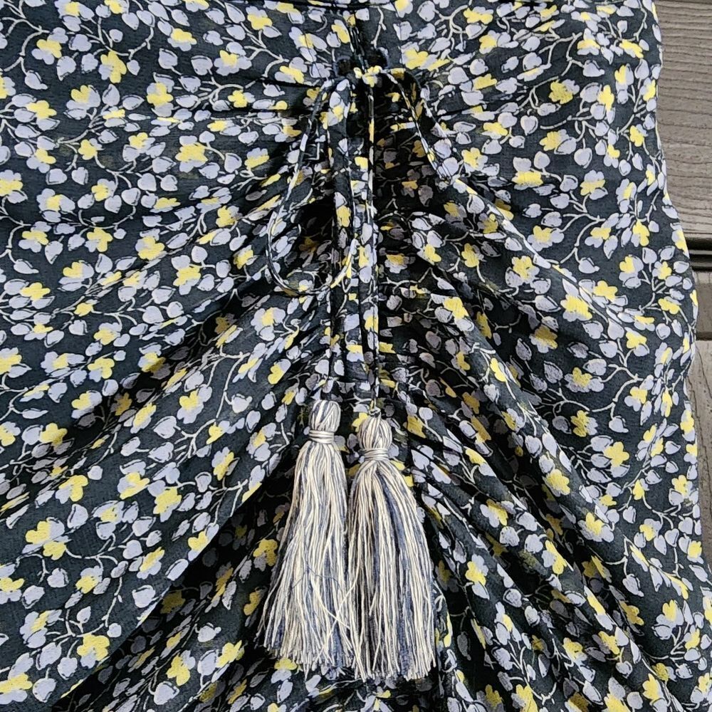 1. STATE Ruched Seam Cascading Calico Skirt in Midnight Sky - Picture 6 of 12